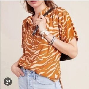 EUC Anthropologie Maeve Windham Zebra Print Blouse
